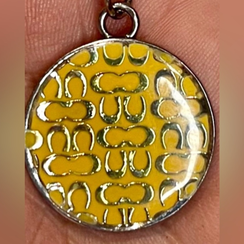Coach Large Yellow Enamel Signature Logo Disc Pendant Necklace - Picture 5 of 8
